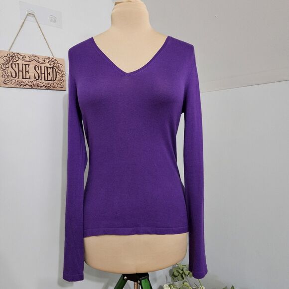 cotton for autumn cashmere Sweaters - Cotton By Autumn Cashmere Sweater Womens Purple V Neck Long Sleeve Medium